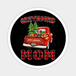 Christmas Greyhound Mom Santa Hat Truck Tree Plaid Dog Mom Christmas Magnet